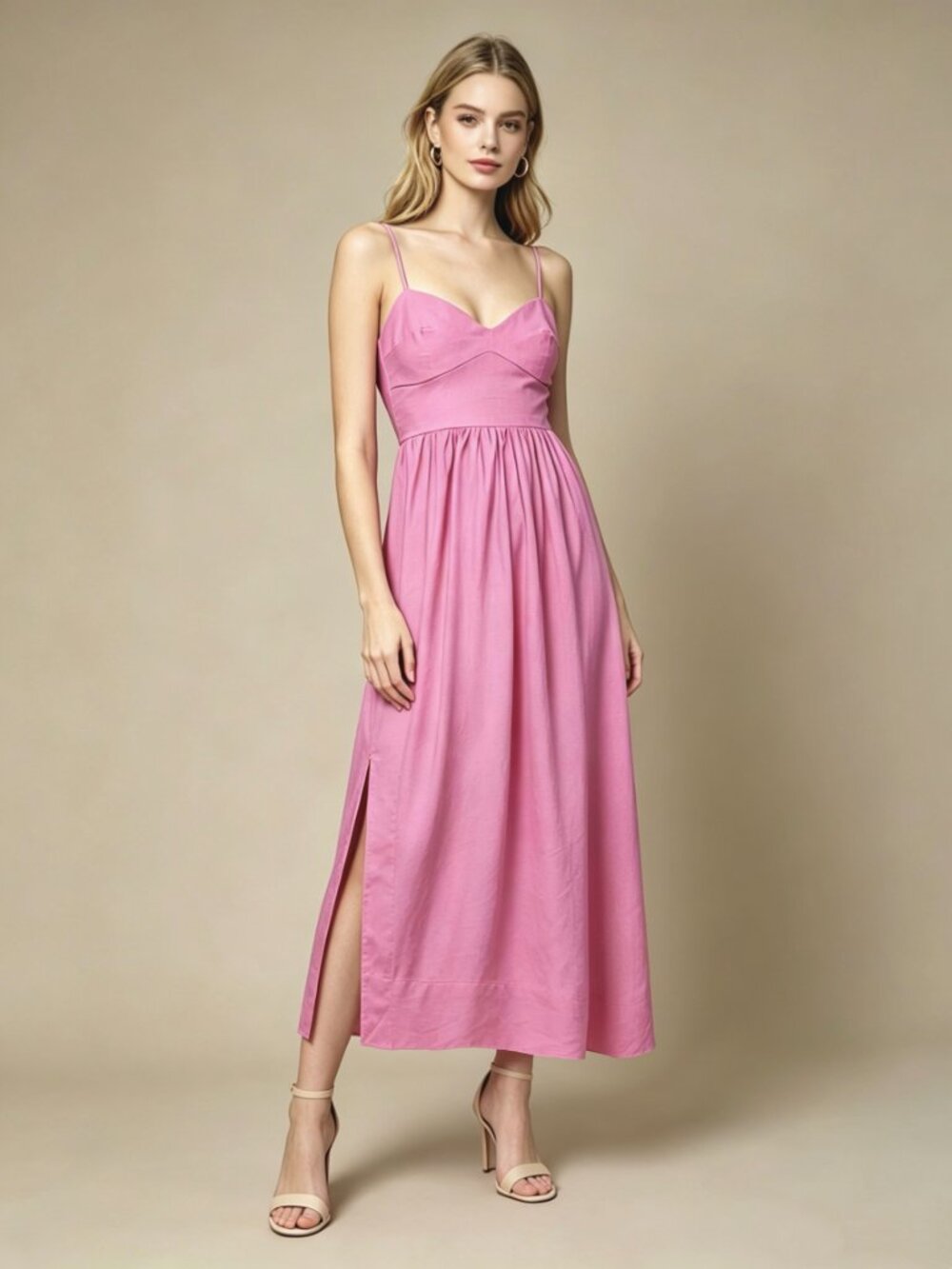 NWOT Farm Rio Linen Blend Pink Sleeveless Midi Dress Size XS